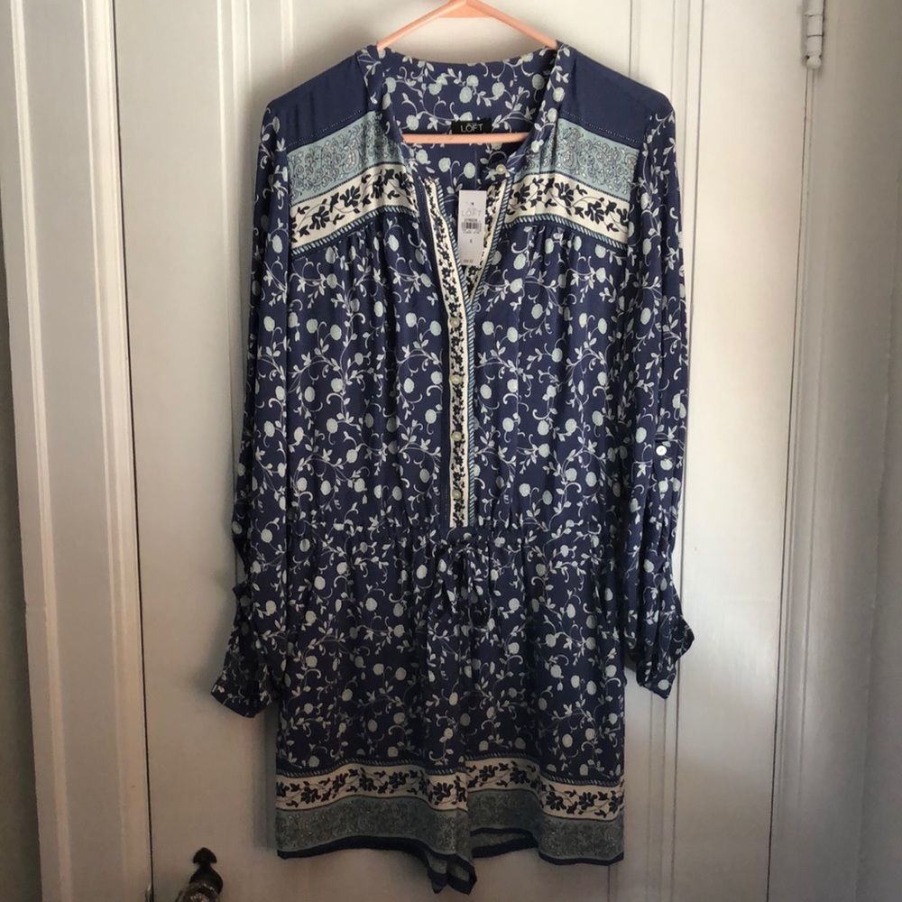 NWT LOFT blue patterned romper